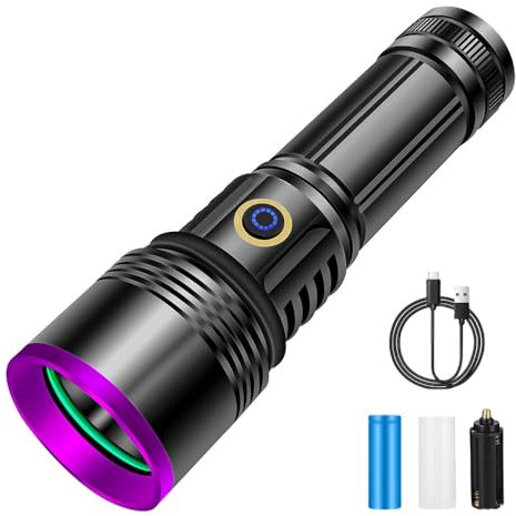 Azyvum UV Torch 20 W, USB Rechargeable Black Light Torch, 365 nm UV Lamp for Amber, Epoxy Resin, Detection of Pet Urine, Minerals, Travel, Stains for Dogs and Cats