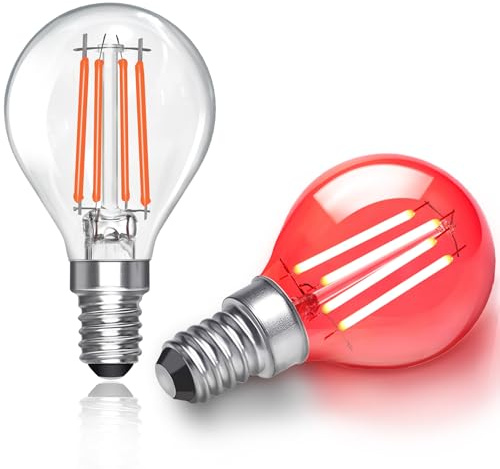 Bombillas LED de Rojas E14 4W 230V, Globo G45, Equivalente 40W Lampara Halógena, 400LM, Bombilla de Colores Lámpara, Decoración para Interior Exterior, Iluminación Navideña, Halloween, Paquete de 2