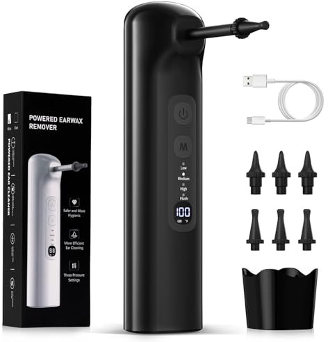 Ohrenschmalz Entferner,Ohrenreiniger für Erwachsene,Elektrischer Ohrreiniger Mensch,Ohrenspülung für den Heimgebrauch,Wiederaufladbar Ohrendusche für Erwachsene Kinder (Schwarz)
