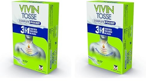 Vivin Tosse Complete Pocket 14 bustine. Sciroppo per mal di gola, tosse secca e grassa a base di estratti vegetali. Protegge e promuove l'idratazione della mucosa faringea. Senza Glutine.