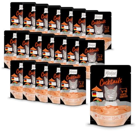 MjAMjAM - Deliciosa Bebida para Gatos - Cocktails – Carne de Vacuno desmigada, Paquete de 20 (20x40), sin Cereales