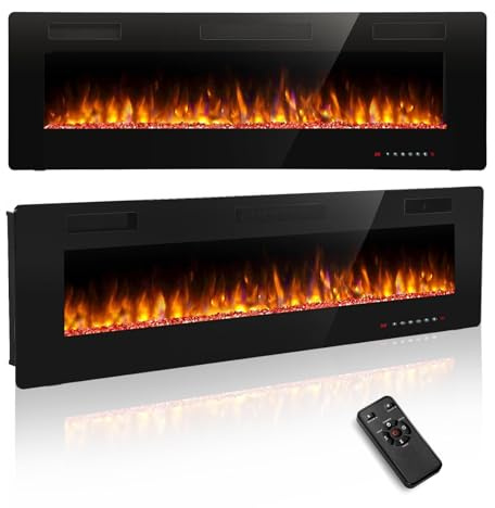 R.W.FLAME 50 pollici/127 cm, camino elettrico da incasso e da parete con fiamma realistica e regolabile, 750/1500 W, riscaldamento ultra piatto con telecomando, camino lineare per soggiorno