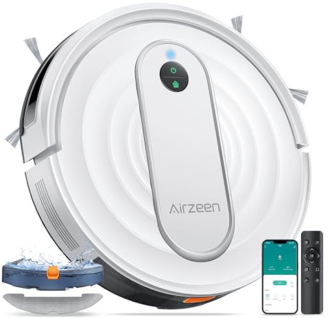 Airzeen Robot aspirador con mopa 4000 Pa, navegación inteligente, barrido/aspiradora/fregona 3 en 1, aspiradora robótica J10 con refuerzo automático de alfombras, 7.6 cm delgado, WiFi/APP/Alexa/Remoto