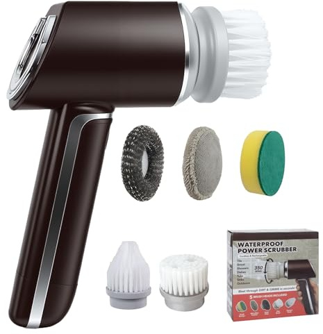 Cepillo de limpieza eléctrico giratorio sin cables – electric spin scrubber, batería 2000 mAh USB, 5 accesorios, resistente a salpicaduras, ideal para juntas, ducha, cocina y coche