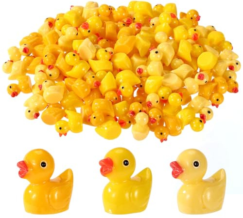 Lyreh 120 Pezzi Gialli Mini Anatre in Resina, Graziose Piccole Anatre Mini Figure Resina per Casa Delle Bambole Micro Paesaggio da Giardino Decorazioni per Acquari Artigianato Fai Da Te