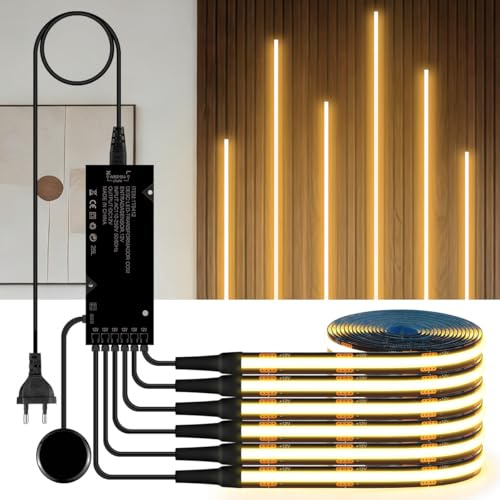 Skåpsbelysning COB LED-remsa 6 i 1 Dimbar penetrerande touch LED-remsa 1 m Varmvit 12 V Akustikpaneler LED med touch- och handsvep-dimmer för hyllor, skåp och kök,10er,2M