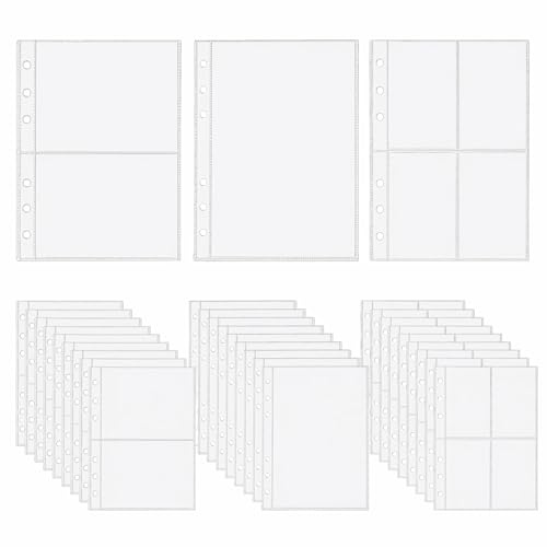 30 Hojas Album Fotos, Fundas Plastico A5 y Fundas Transparentes DIN A5 - PP 6 Anillos con 1/2/4 Bolsillos, Fundas para Tarjetas Fotográficas y Fotos