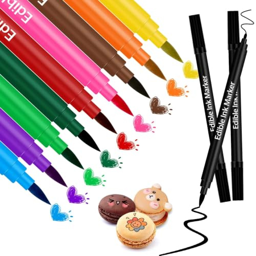 Tuxvealu 12Pcs Stylo Colorant Alimentaire, Stylo Marqueurs Comestibles, Edible Pigment Pen Marqueur Double Face, Feutre Alimentaire Stylo Décoration Oeufs de Pâques, Fondant, Biscuit,Gâteaux,Dessert