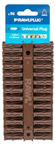 Rawlplug Uno Lot de 96 68560 chevilles universelles pour plaques de plâtre, maçonnerie, brique, béton - 7 mm - Marron