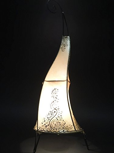 Orientalische Stehlampe Daya Natur 70cm Lederlampe Hennalampe Lampe | Marokkanische Große Stehlampen aus Metall, Lampenschirm aus Leder | Orientalische Dekoration aus Marokko, Farbe Natur