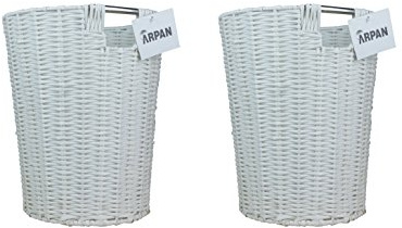 ARPAN Set of 2 White Resin Plastic Strong Round Waste Paper Bin/Basket/Storage - Ideal for Home, Office, Hotels