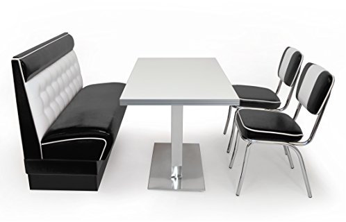 möbelland24 American Diner Sitzgruppe schwarz: Sitzbank Chicago 120cm + Diner Tisch + 2X Retro Stuhl