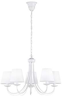 Trio Leuchten Kronleuchter 110600531 Cortez, Metall weiß, Stoffschirm weiß, exkl. 5 x E14, 66 x 66 x 150 cm