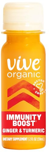 Vive Organic Immunity Boost Original (2 oz) Immunity Wellness Shot with Cold-Pressed Ginger, Turmeric, Echinacea & Black Pepper - USDA Organic & No Added Sugars or Artificial Ingredients, Yellow