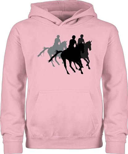 Kinder Hoodie Jungen Mädchen - Pferd Pferde - Freizeitreiten Ausreiten Reiten - 140 (9/11 Jahre) - Hellrosa - pferdepullies pferdehoodies reitsachen pulli reitpulli pferdepullis reit kinderpullover