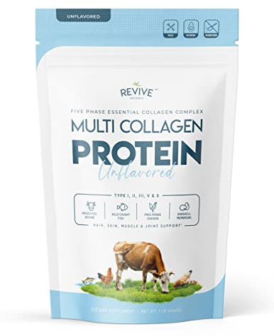Multi Collagen Hydrolyzed Protein Powder (16oz) - Types I, II, III, V & X - Grass Fed Bovine (Peptan®), Wild Caught Marine, Free Roaming Chicken & Eggshell Collagen Peptides, Non-GMO, GF.