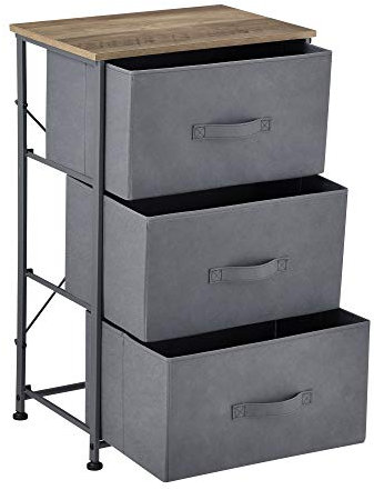 pro.tec Kommode mit 3 Schubladen Konsole 73 x 45 x 30 cm Ablage mit Aufbewahrungsboxen Nachttisch mit Vliesstoff-Schubladen Grau/Holzfarben