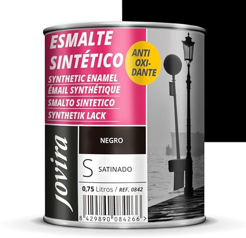 JOVIRA PINTURAS Esmalte Sintético Antioxidante. Esmalte directo sobre oxido. Para la protección y decoración de superficies de madera, hierro y acero. Satinado (750 Mililitros, Negro)