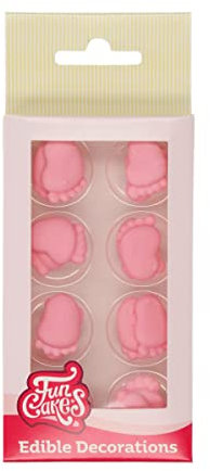 FunCakes Decorazioni di Zucchero Piedini Neonato Rosa: pronto per l'uso per la decorazione di torte, perfetto per cupcakes Babyshower, muffin e altro, certificato senza glutine, set / 16