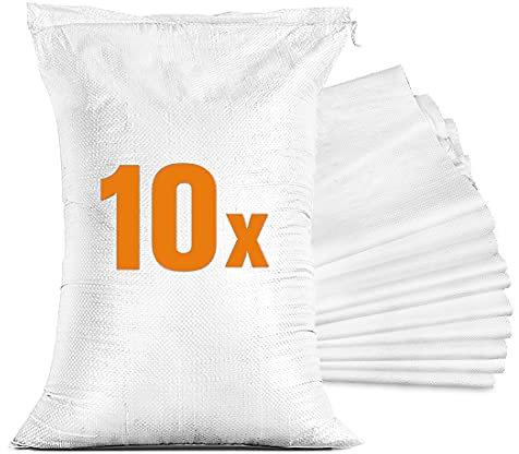 TK THERMALKING 10x Sandsäcke für Hochwasser - Sandsack leer mit Zugband zum Befüllen – Hochwasserschutz Kellerfenster – PP Gewebesack Weiß (40 x 60 cm)