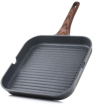 SENSARTE Nonstick Grill Pan for Stove Tops, Versatile Griddle with Pour Spouts, Square Big Cooking Surface, Durable Skillet Indoor & Outdoor Grilling. PFOA Free, 9.5 Inch