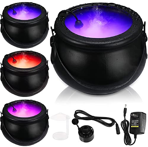 Shappy Halloween 8 Witch Cauldron with Mist Maker Fogger and Cover 12 LED Light Color Change Pond Fogger Misting Cauldron Halloween Decor Fog Machine for Holiday Party(Black)