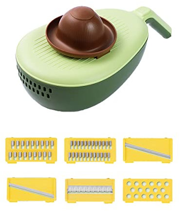 LANMOU Mandolina Cortadora de Vegetales 6 en 1 Cortadora de Vegetales Multi Cuchilla Desmontable con Recipiente y Cesta Escurridora Gadget de Cocina de Mano para Frutas Verduras, Aguacate Patrón