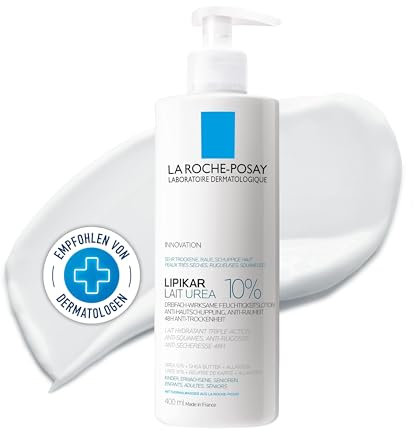 La Roche Posay Lipikar Lait Urea 10 %, Feuchtigkeitsspendende Körperlotion mit 10 % Urea, Beruhigende Körpermilch für sehr trockene Haut, Dreifach wirksame Hautpflege, 400 ml