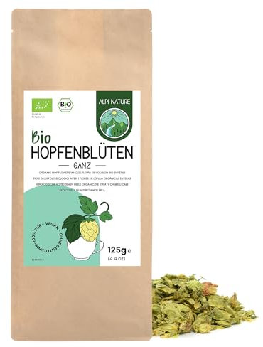Alpi Nature Hopfenblüten BIO ganz 125g, Hopfenblüte getrocknet, Hopfentee, Hopfenblüten Tee, Kräutertee