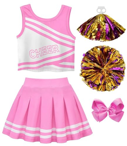 JerrisApparel Flickor Cheerleader kostym barn Cheerleading-uniform set utklädnad med pompoms