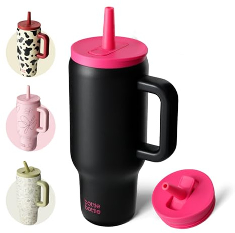 bottlebottle BOTTLE BOTTLE 30oz (900ml) Kaffeebecher aus Edelstahl mit Griff & Strohhalm – BPA-frei, doppelwandig, auslaufsicher – für Reise, Büro, Uni, Sport & als Geschenkidee geeignet (Schwarz)