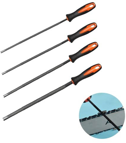 Srvauyea 4 Pièces Lime Tronconneuse, Kit de Limes D'atelier, Lime Chaine Tronconneuse, Limes avec Poignée, 3.2mm /4.0mm /4.8mm /5.5mm Lime Ronde, Petite Lime à Métaux pour L'artisanat du Métal DIY