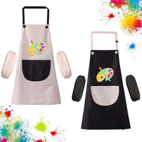 Tcdwla Babi Escolar Infantil, 2 Set Delantal Niña con 4 Mangas (Negro/Gris)