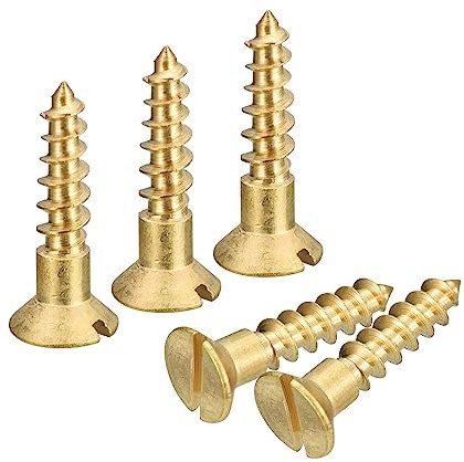 sourcing map Brass Wood Screws, 10Pcs M4 x 16mm Slotted Drive Flat Head Self Tapping Screw Countersunk for Woodworking Furniture