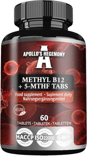 Methyl B12 + 5-MTHF 300 mcg - Vitamin B12 och folsyra - 60 veganska tabletter - 8 månaders leverans - Stöd för energi och välbefinnande - Kosttillskott av Apollo's Hegemony