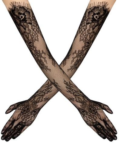 YAMEIZE Long Lace Gloves Women Formal Mesh Floral Wedding Elbow Length Gloves for Bride Opera Tea Party
