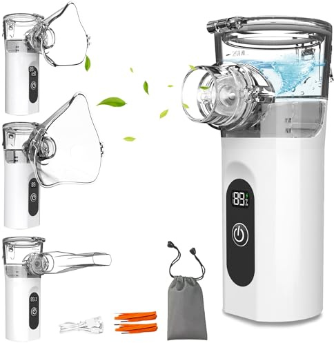 Qingning Nébuliseur Portable Rechargeable pour Enfants et Adultes, Inhalateur Silencieux avec 2 Masques et 1 Embout, Aérosoll avec Auto-nettoyage, Inhalateur Électrique pour Usage Domestique et Voyage