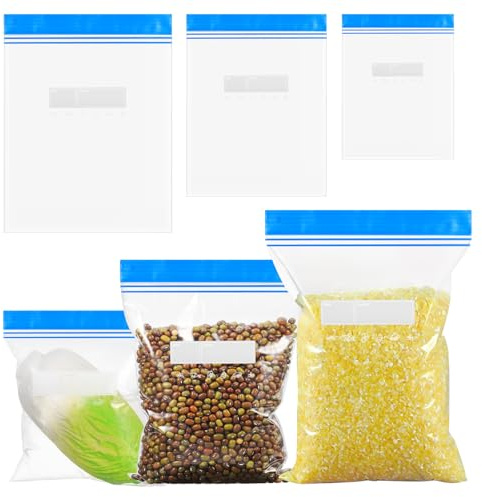 70 PzSacchetti Congelatore con Zip, Sacchetti Ermetici per Alimentio, Sacchetti Richiudibili Alimenti, Buste per Alimenti Richiudibili per Verdure, Frutta, Carne, Cereali, Alimentio (3 Misure)