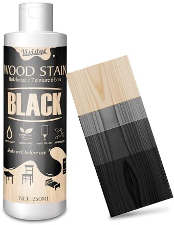 Holzbeize Schwarz - 250ml Wasserbasierte Holzlasur für Innen und Außenmöbel – Schnell Trocknend, Geruchsarm ＆ Ungiftig, Einfach Aufzutragen, Holzfarbe für Schränke, Türen, Verkleidungen und Mehr