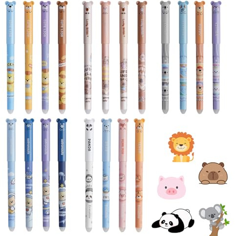 20 Stück Radierbarer Kugelschreiber, 0,5 mm Spitzendurchmesser, Gelstifte mit Tiermotiven,Kugelspitze zum Entfernen von Tinte,Einschulung,für Schule & Bürobedarf,Radierbarer kugelschreiber schwarz