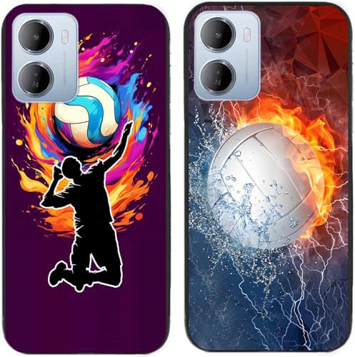 Fodral för Redmi 15A 5G, flamma volleyboll tryckt hållbar nedbrytbar TPU silikongel tunn baksida telefonfodral, 2 st per paket