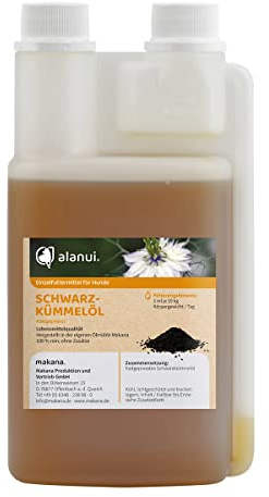 alanui Svart kumminolja i praktisk doseringsflaska (för djur), 1-pack (1 x 500 ml)