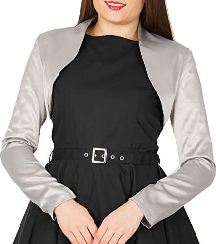 BlackButterfly Formal Satén Manga Larga Bolero (Plata, 5XL)