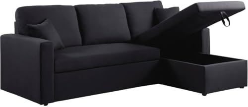 Canapé d'angle Convertible Alain, 221cm x 145cm x 85cm, 3 Places, Noir