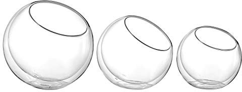 Doppelwandige Glas-Schalen mit abgeschrägtem Durchmesser 16,2 cm, 1,4 cm, Glas-Terrarium, Globus-Pflanzenvasen, Kerzenhalter, Süßigkeitengläser, 3 Stück