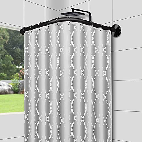 Noire Tringle a Rideau de Douche Angle sans Percage, Barre De Douche Extensible Barre Rideau Douche, Barre Rideau Douche sans Perçage,pour Salle Bains70 to 95cm x 70 to 95cm