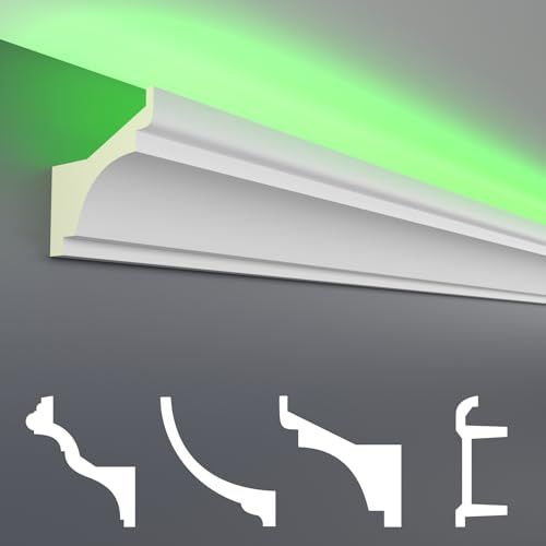 HEXIM LED Stucco Profile Savings Pack - Illuminazione indiretta con finiture per soffitti in PU, chiare e opache - (2 m LED-2) Stucco Profile Set