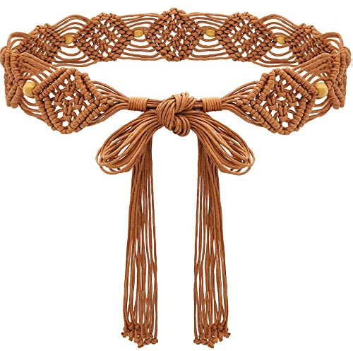 Suyi Boho Braid Belt for Women Bohemian Woven Waist Belts for Dress Rhombus 170CM Brown 1