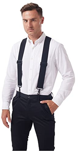 LazarsSpace Hook On Suspenders for Men Heavy Duty X Back 2 Inch Adjustable Elastic Straps