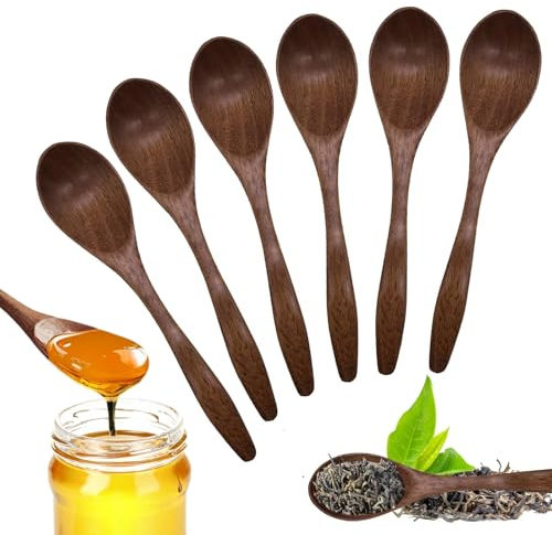 Cucchiaini da Caffè Piccoli 6 Pezzi, Cucchiaino in Legno Naturale Cucchiaini in Legno Fatti a Mano per Cioccolata Calda, Miele, Caffè, tè, Accessori da Cucina